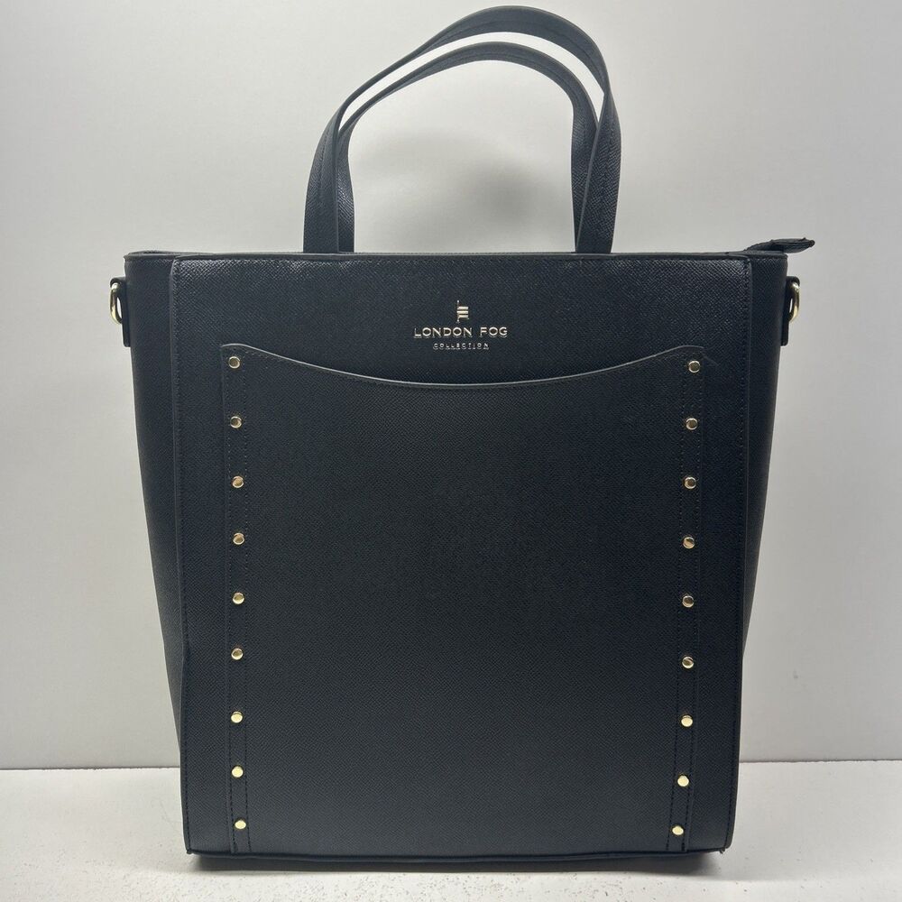 London Fog 100th Anniversary Collection Handbag Sophia‎ Studded Tote Black NWOT